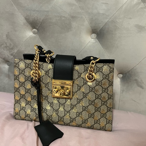 Gucci bees 🐝 padlock small GG shoulder bag tote - Picture 9 of 14